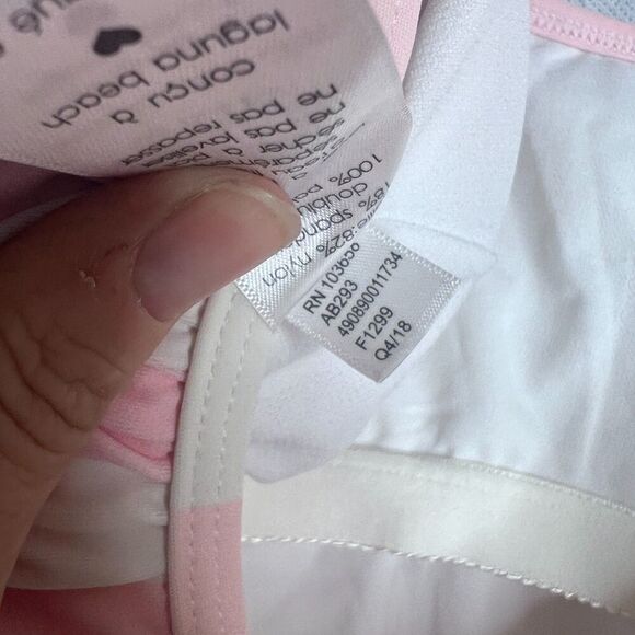 Sugar Coast Pink White Striped Ruffle Neckline Low Back One Piece Swimsuit Sz MD - Picture 6 of 9